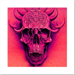 Demon Skull With Horns Posters and Art